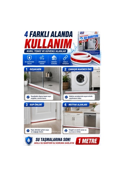 Su Bariyeri 1 Metre Kendinden Yapışkanlı Su Sızdırmaz Bant Duşakabin, Banyo, Mutfak Ve Kapı Altı