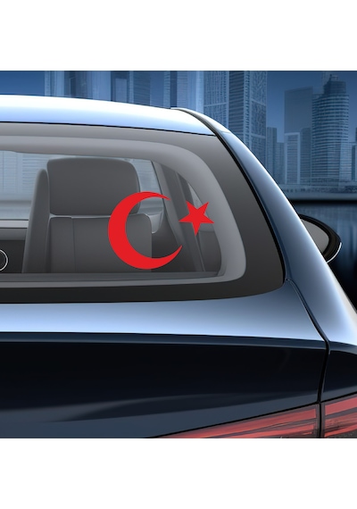 Türk Bayrağı Ay Yıldız Sticker - Araba Oto Motosiklet Karavan Sticker - 00323 25x18 Cm