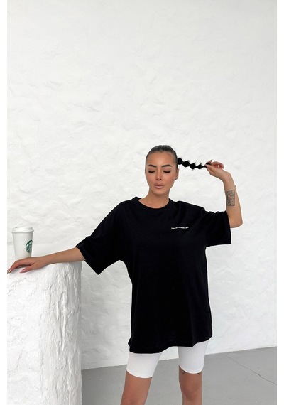 Technomonkey Unisex Siyah Oversize No War More Techno Baskılı Tişört