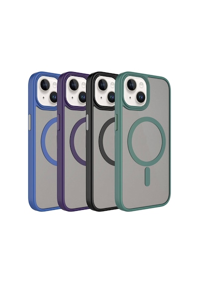 Techaks Apple Uyumlu iPhone 15 Plus Kılıf Mat Arka Yüzey Wireless Şarj Özellikli Tchs Flet M-safe Kapak - Koyu Yeşil Yeşil