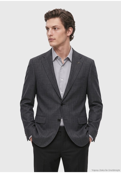 Ramsey Antrasit Mikro Regular Fit İpek Karışımlı Ceket