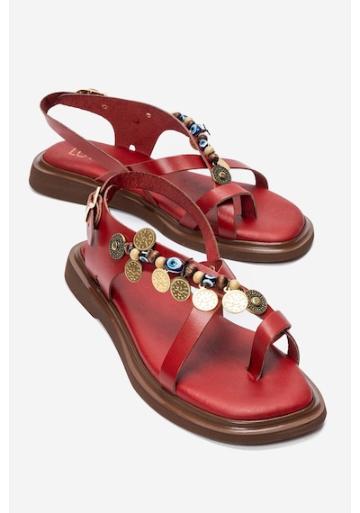 Luvi Shoes Hush Kırmızı Hakiki Deri Boncuklu Kadın Parmak Arası Sandalet
