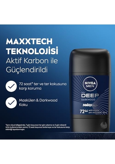 Erkek Stick Deodorant Deep Dimension 50 Ml,72 Saat Ter Ve Ter Kokusuna Karşı Anti Perspirant Koruma,aktif Karbon