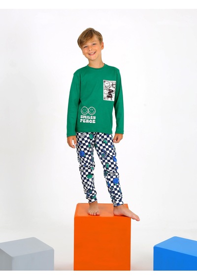 Vitmo Erkek Çocuk Uzun Kollu Pamuklu Pijama Takımı Peace Yeşil
