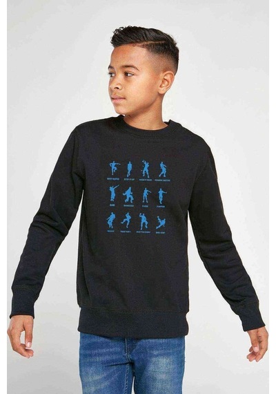 Tshirthane Fortnite Dans Baskılı Unisex Çocuk Siyah Sweatshirt Siyah