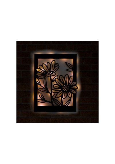 Led Işıklı Çerçeveli Çiçekler Dekoratif Tablo Balkon Duvar Dekorlu Gece Lambası Sarı - 737260453 Sarı