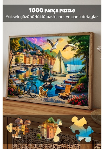 2 Adet 1000 Parça Puzzle - Galata Kulesi Manzaralı Ve Limanda Sakinlik Yapboz 68x48 Cm