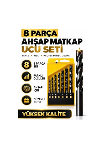 8 Parça Ahşap Matkap Ucu Seti 3-10 Mm Delme Uçları