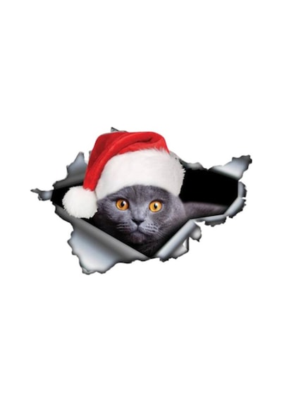 Santa Şapka Komik Kedi Etiket Araba Sticker 18Cm,