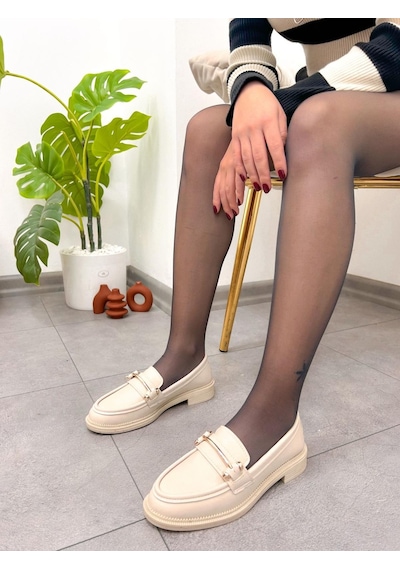 Erva'nın Butiği Bej Cilt Marta Ortopedik Taban Kadın Loafer-5203