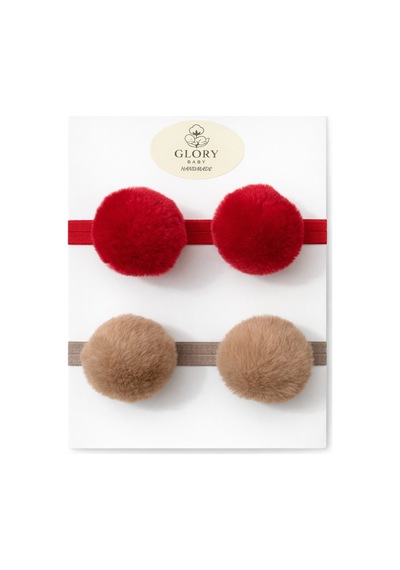 Kız Çocuk Bebek Ponpon Bandana 2'li Set Kırmızı-kahve Kırmızı-kahve