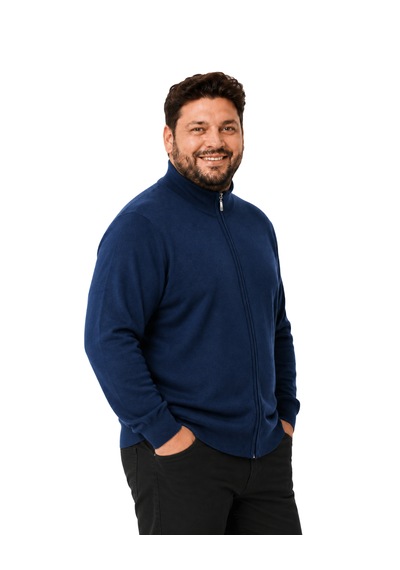 Battalmoda Erkek Büyük Beden İndigo Fermuarlı Dik Yaka Pamuklu Hırka 3xl-4xl-5xl-6xl