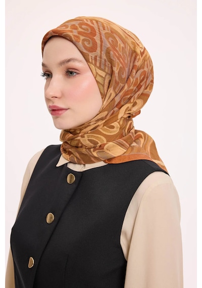 Silk Home Dört Mevsim Antik Motif Viskon Velora Eşarp 6419 Koyu Turuncu