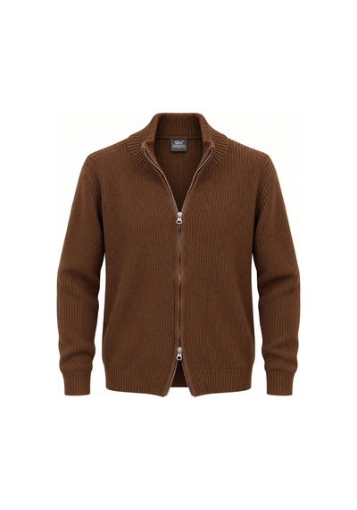 Classics Men Turbulance Slim Fit Erkek Tam Fermuarlı Triko Ceket - 7834 Kahverengi