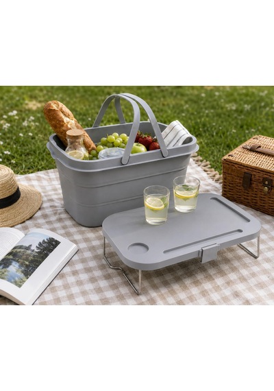 Katlanabilir Piknik Sepeti Ve Mini Masa Seti 21 Litre Kapasiteli Ergonomik Taşıma Kulplu Katlanır Piknik Çantası Ka Çok Renkli