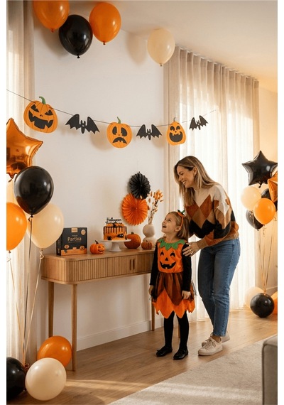 Halloween Balkabağı Ve Yarasa Figürlü Özel Kesim Banner - 2,5 Metre Cadılar Bayramı Kutlama Çok Renkli