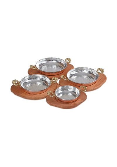 Bakır Sahan Ve Ahşap Altlık 18 Cm Standart