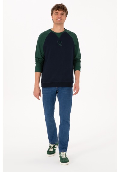 U.S. Polo Assn. Erkek Bisiklet Yaka Regular Fit Koyu Yeşil İnce Sweatshirt 50315420-VR079