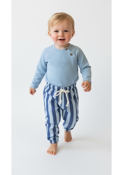 Miababy Çizgili Mummy&dadys Boy 2 Li Takım Mavi