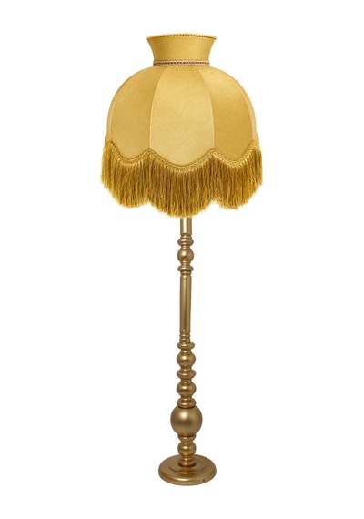 Gold Kadife Başlık Gold Ahşap Ayaklı Lambader Vintage Model 170x50cm