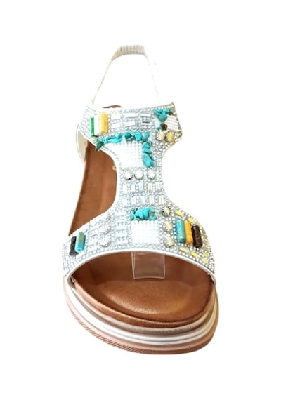 De Scarıo 2061 Kadın Taşlı Comfort Sandalet Beyaz Siyah