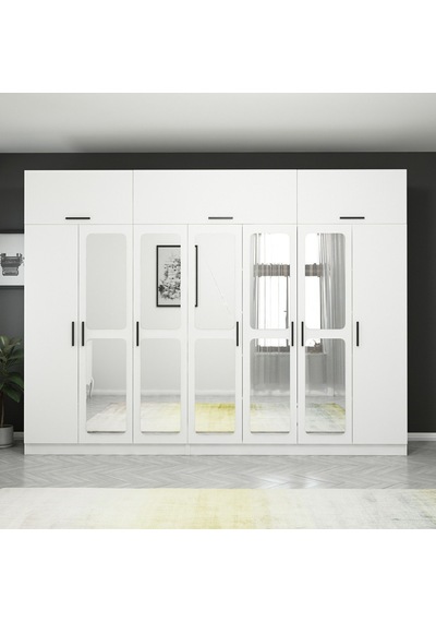 Kale 7 Kapaklı 4 Çekmeceli Aynalı Zincir Dolap-yüklük - Beyaz 235cm Beyaz