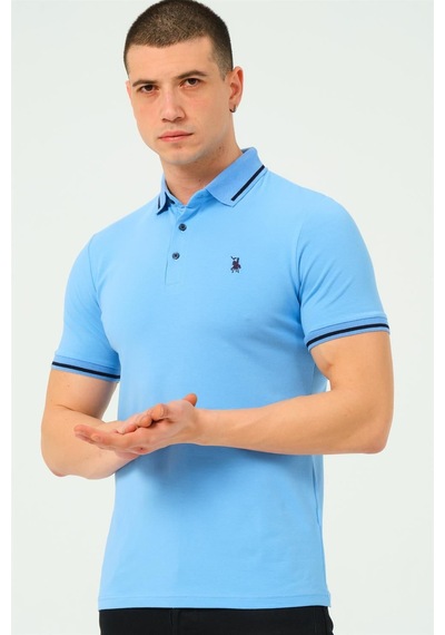 T8586 Dewberry Erkek Polo Yaka T-shırt-düz Açık Mavi
