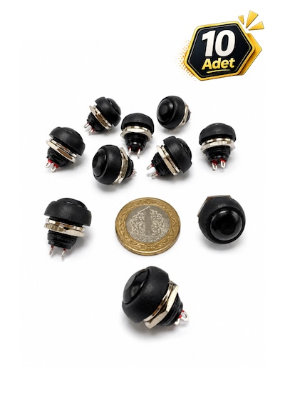 Yaylı Basmalı Anahtar Push Buton Siyah 12mm 10 Adet Pbs-33b 2 Pin On Off 1a 250v Mini Yuvarlak Su Geçirmez Anahtar 2A /250V AC