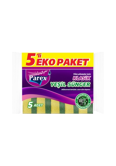 Parex Klasik Yeşil Düz Sünger 5'li Eko Paket