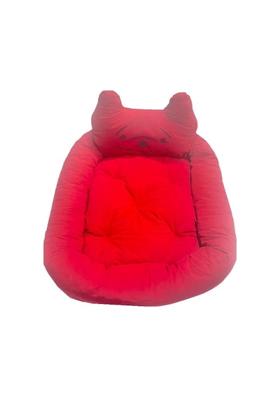 Süslüpati Kullanışlı Yıkanabilir Kumaş Silikon Elyaf Dolgulu Kedi Köpek Yatağı Kırmızı 52x56cm