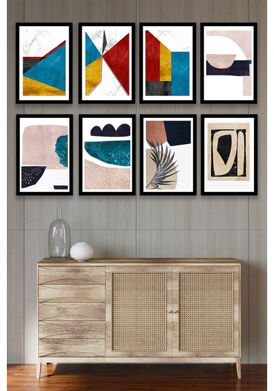 8 Parça Çerçeve Görünümlü Dekoratif Ahşap Mdf Tablo Seti, Oturma Odası, Salon, Ofis, Ev Dekorasyonu