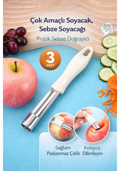 Çok Amaçlı Oyma Aparatı, Sebze Oyucu, Çelik Rende Oyucu, Pratik Sebze Doğrayıcı 3 Adet Çok Renkli Diğer