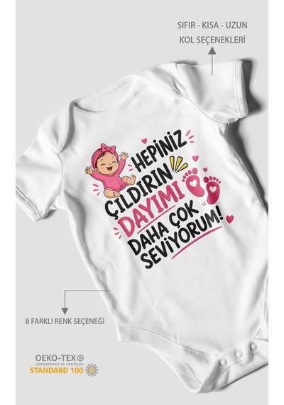 Morivokids Dayıya Özel Kısa Kollu Bebek Body %100 Pamuk Zbn193-kk Beyaz