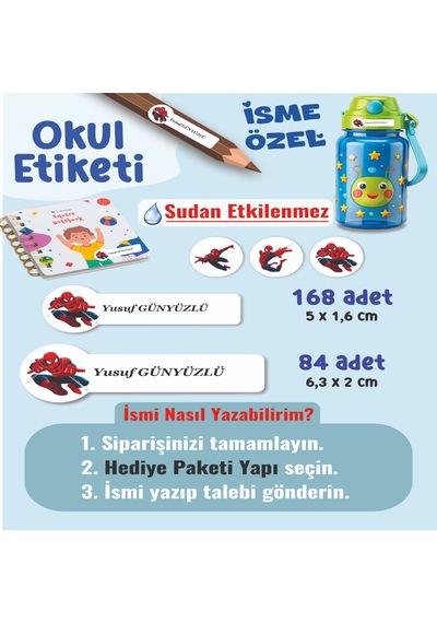 Örümcek Adam Temalı Özel İsim Yazılabilen Sudan Etkilenmeyen Etiket - 252adet