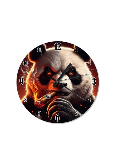 Puro İçen Panda Baskılı Duvar Saati Çok Renkli