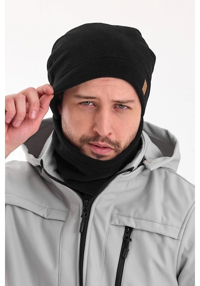 Erkek Kadın %100 Mikro Polar Çift Katlı Winter's Coming Bere Boyunluk Takım - Standart / Siyah-erkek Siyah-erkek