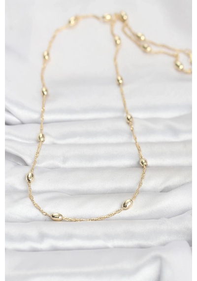 Ceylan Adam Cm 14k Gold Renk Topçuklu Burgu Zincir Model 60 Cm Kadın Kolye Çok Renkli