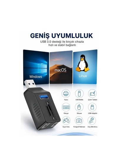 8060 Usb 3.0 Hub 5 Port Çoklayıcı Sd Tf Micro Sd Mmc Kart Okuyucu Splitter Çevirici