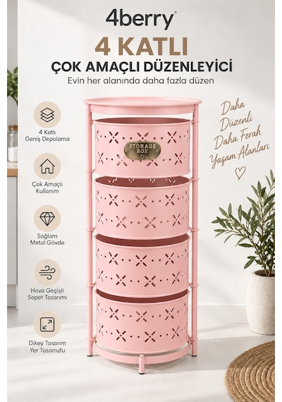 4 Katlı Metal Çok Amaçlı Oyuncak Dolabı Mutfak Sebzelik, Oyuncak, Banyo Ve Ev Organizeri Pembe 4 Katlı Metal Çok Amaçlı Oyuncak Dolabı Mutfak Sebzelik, Oyuncak, Banyo Ve Ev Organizeri Pembe