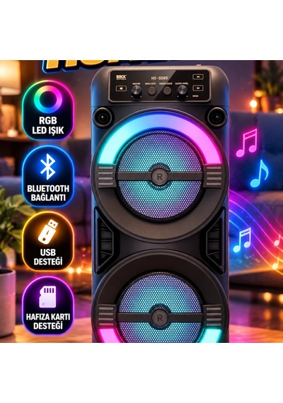 Taşınabilir Bluetooth Hoparlör Rgb Led Işık, Stereo Ses, Usb Ve Hafıza Kartı Desteği
