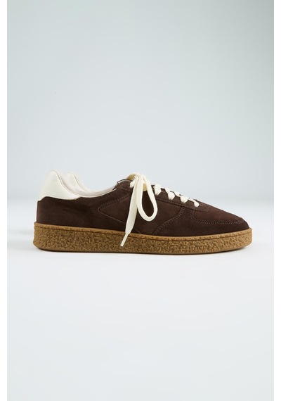 Krahe Sunny Erkek Hakiki Deri Bağcıklı Kahve-ekru Sneakers