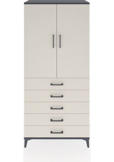 Hyperion Dolap Tek Raflı 5 Çekmeceli Tek Askılı 88x44x195 Antrasit-aytaşı Antrasit