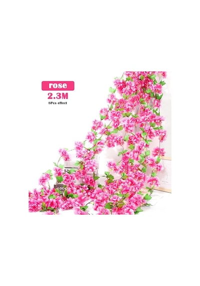 Yapay Çiçek Bahar Dalı Sarmaşık Japon Kiraz Çiçekli 230 Cm 18 Çiçekli 1.kalite Dolanabilen Model - Derin Pembe