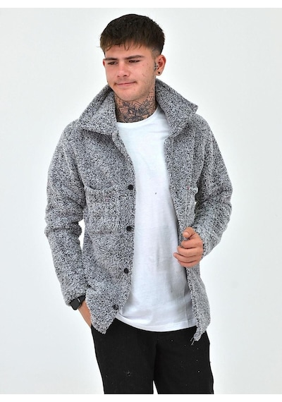 Beybun Boutique Unisex Peluş Polar Hırka Ceket Kılçıklı Gri