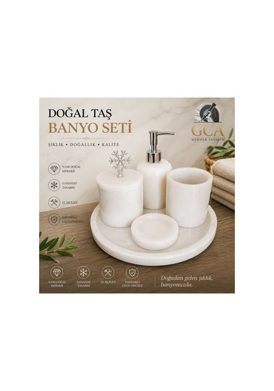 Gca Premium Gri Mermer Banyo Seti 5 Parça Beyaz - 886829899 Beyaz