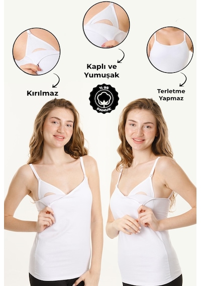 Parlingerie Hamile Kaplı Emzirme Atletli 2li Set Beyaz-beyaz Beyaz - Beyaz