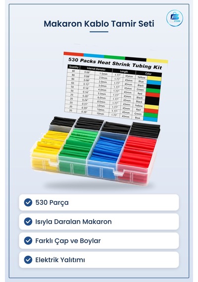 Kablo Makaron Tamir Seti 530 Parça Isıyla Daralan Büçüşen Elektri