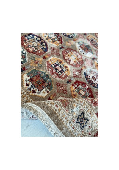 Alize Klasik Desenli Salon Halısı Etnik Motifli Saçaklı Dekoratif Bej Bordo Halı Bej