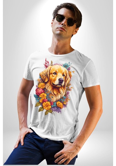 Golden Çiçekli Baby Face Unisex Unisex Beyaz Organik Baskılı T-shirt Penye Yüksek Kalite Beyaz