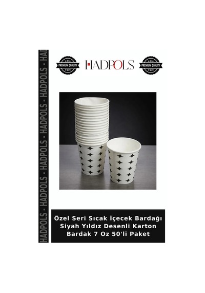 Özel Seri Sıcak İçecek Bardağı Siyah Yıldız Desenli Karton Bardak 7 Oz 50'li Paket